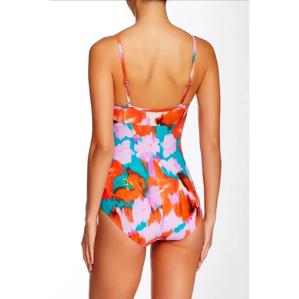 Spanx Aloha Floral One Piece Swimsuit‎ Size 6D/DD Slimming Ruched Underwire